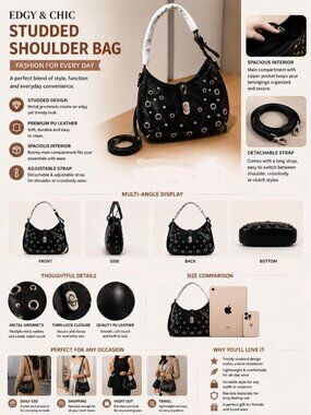 Studded Shoulder Bag – Black Faux Handbag